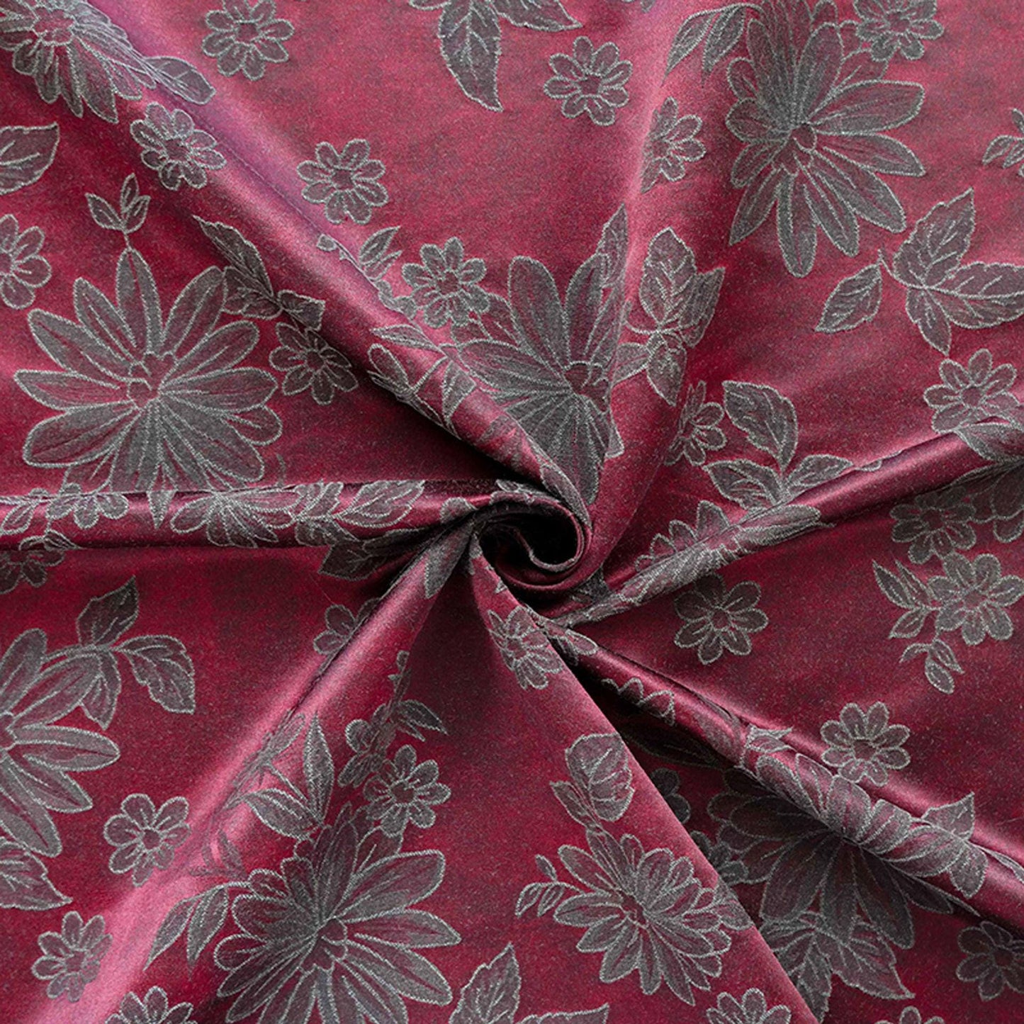 Vintage-Style Burgundy Chrysanthemum Jacquard Fabric, Dark Floral Brocade Textile for Dresses, Bags, Cushions and Home Decor