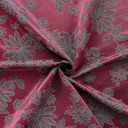 Vintage-Style Burgundy Chrysanthemum Jacquard Fabric, Dark Floral Brocade Textile for Dresses, Bags, Cushions and Home Decor