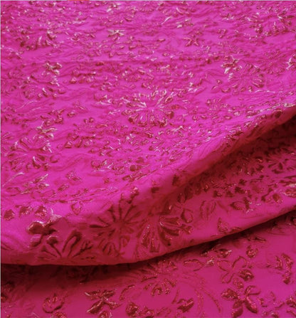 Fuchsia & Burgundy Metallic Floral Jacquard Brocade Fabric, 3D Textured Textile for Gowns, Stagewear, Full Skirts and Sewing