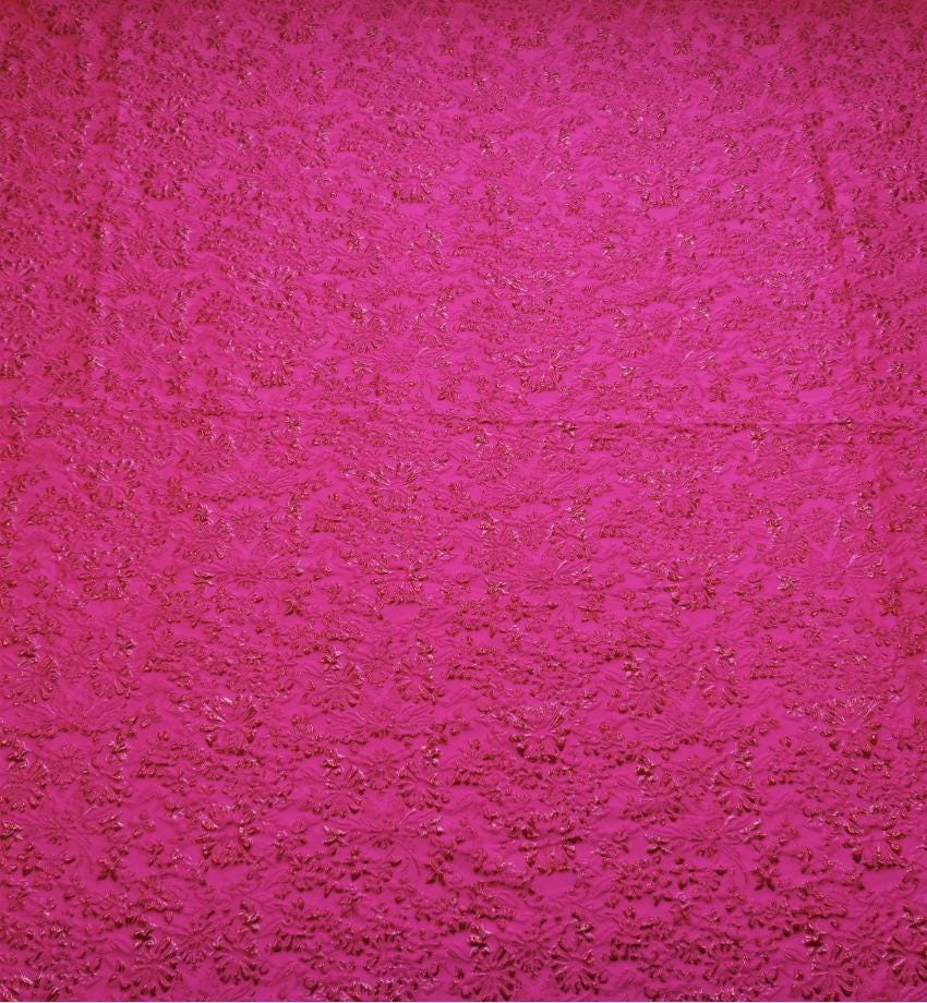 Fuchsia & Burgundy Metallic Floral Jacquard Brocade Fabric, 3D Textured Textile for Gowns, Stagewear, Full Skirts and Sewing