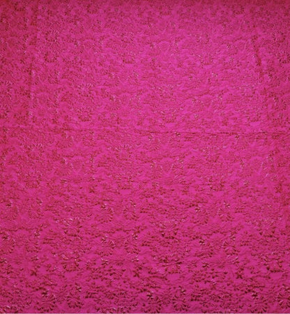Fuchsia & Burgundy Metallic Floral Jacquard Brocade Fabric, 3D Textured Textile for Gowns, Stagewear, Full Skirts and Sewing