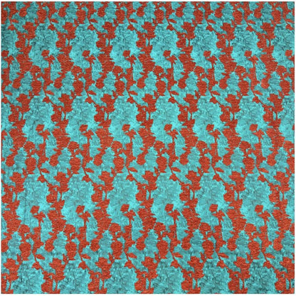 Teal & Rust Rayon Chenille Jacquard Fabric, 3D Flocked Floral Textile for Dresses, Vests, Jackets and Sewing, 56"Wide