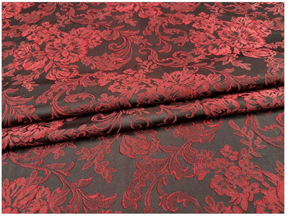 Black Red Yellow 3D Embossed Floral Jacquard Fabric, Structured Textured Textile for Wide-Leg Pants, Trench Coats, Tang Jackets and Sewing