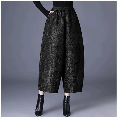 Black Red Yellow 3D Embossed Floral Jacquard Fabric, Structured Textured Textile for Wide-Leg Pants, Trench Coats, Tang Jackets and Sewing