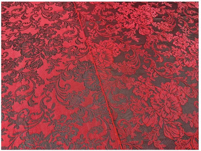 Black Red Yellow 3D Embossed Floral Jacquard Fabric, Structured Textured Textile for Wide-Leg Pants, Trench Coats, Tang Jackets and Sewing