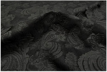 Black Paisley Jacquard Fabric, Tone-on-Tone Textured Suiting Textile for Dresses, Trench Coats, Jackets, Pants and Sewing