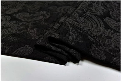 Black Paisley Jacquard Fabric, Tone-on-Tone Textured Suiting Textile for Dresses, Trench Coats, Jackets, Pants and Sewing
