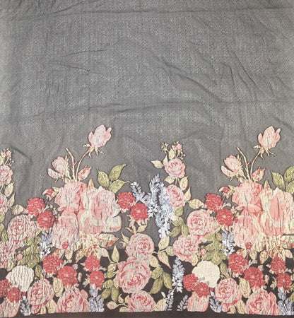 Black Sheer Floral Chiffon Jacquard Fabric, 3D Cut Flower Border Panel, 1.5m Placement for Dresses, Gowns and Sewing