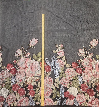 Black Sheer Floral Chiffon Jacquard Fabric, 3D Cut Flower Border Panel, 1.5m Placement for Dresses, Gowns and Sewing