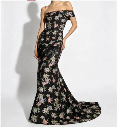 Black Multicolor Lily Jacquard Brocade Fabric, 3D Metallic Floral Textile for Gowns, Puff Sleeves, Dresses and Sewing
