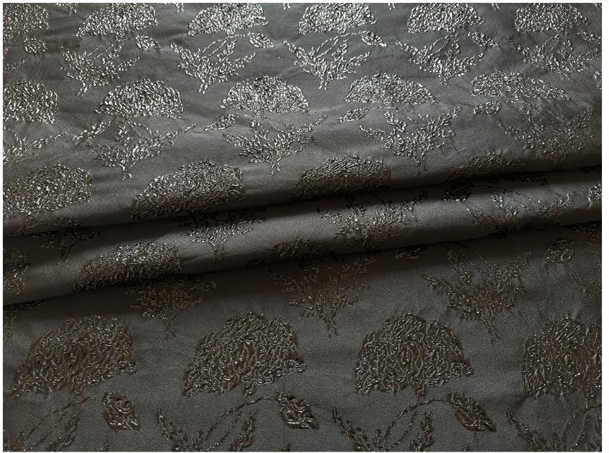Black Gold Floral Jacquard Brocade Fabric, 3D Metallic Textured Textile for Evening Gowns, Jackets, Dresses and Sewing