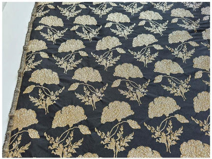 Black Gold Floral Jacquard Brocade Fabric, 3D Metallic Textured Textile for Evening Gowns, Jackets, Dresses and Sewing