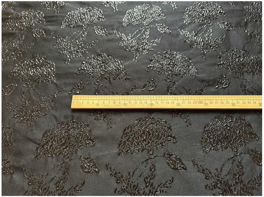 Black Gold Floral Jacquard Brocade Fabric, 3D Metallic Textured Textile for Evening Gowns, Jackets, Dresses and Sewing