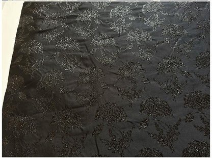 Black Gold Floral Jacquard Brocade Fabric, 3D Metallic Textured Textile for Evening Gowns, Jackets, Dresses and Sewing