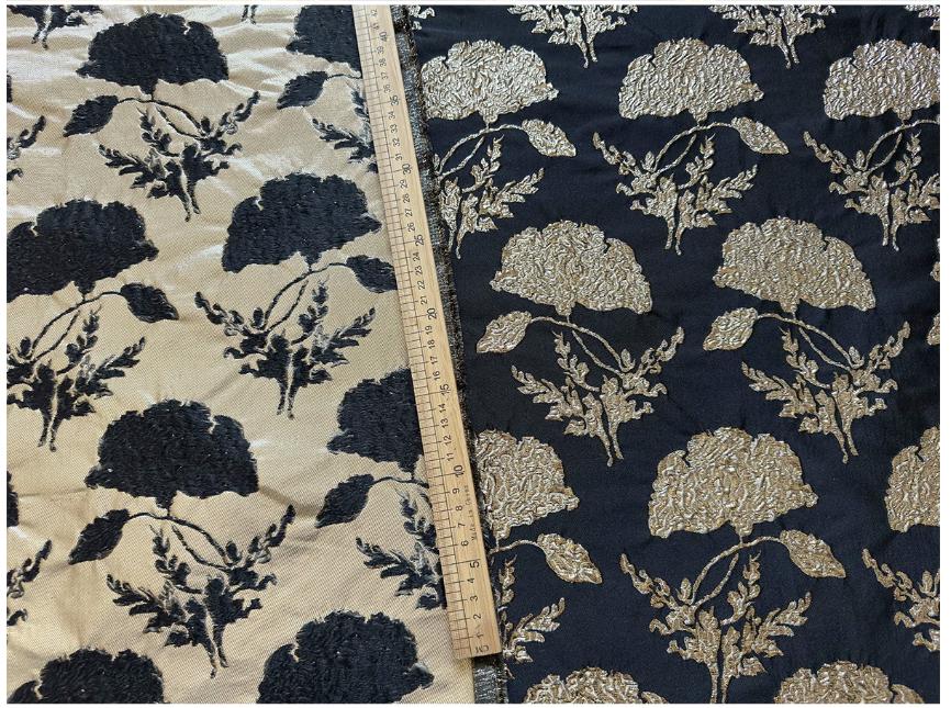 Black Gold Floral Jacquard Brocade Fabric, 3D Metallic Textured Textile for Evening Gowns, Jackets, Dresses and Sewing