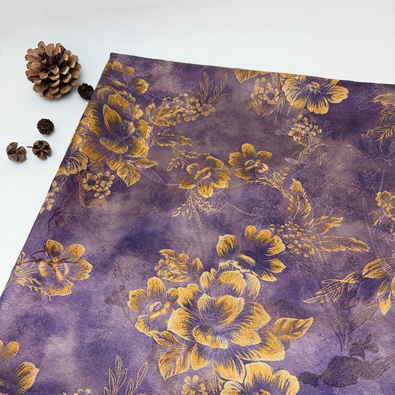 Olive Green Painterly Floral Print Fabric, Large Botanical Flower Textile for Dresses, Skirts, Jackets, Bags, Decor and Sewing