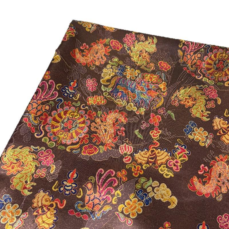 Dusty Rose Floral Tea Satin Jacquard Fabric, Multicolor Ornamental Woven Textile for Dresses, Qipao, Bags and Sewing