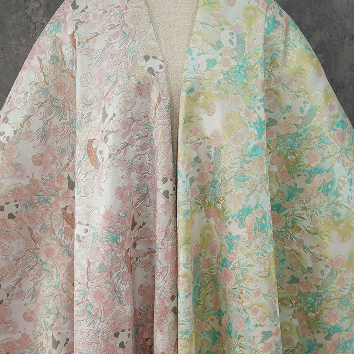 Panda & Cherry Blossom Song Brocade Fabric, Gold Thread Jacquard Textile, 2 Colors for Qipao, Hanfu, Bags and Sewing, 65" Wide