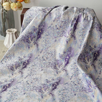 Lavender Blue Crane Landscape Jacquard Brocade Fabric, Gold Thread Scenic Woven Textile for Qipao, Dresses, Jackets, Bags and Sewing, 60"