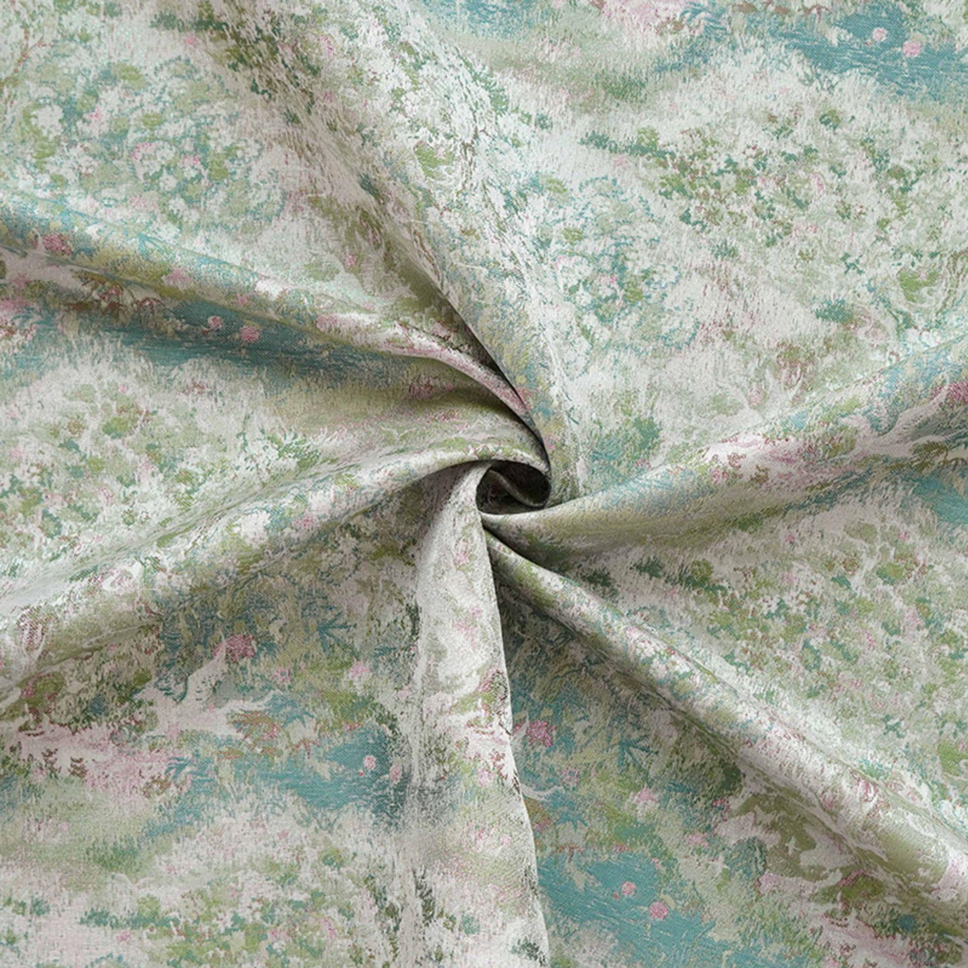 Lavender Blue Crane Landscape Jacquard Brocade Fabric, Gold Thread Scenic Woven Textile for Qipao, Dresses, Jackets, Bags and Sewing, 60"