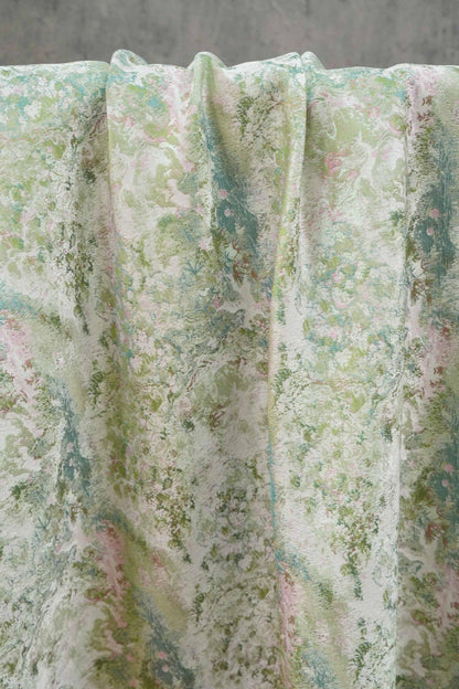 Lavender Blue Crane Landscape Jacquard Brocade Fabric, Gold Thread Scenic Woven Textile for Qipao, Dresses, Jackets, Bags and Sewing, 60"