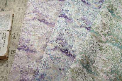 Lavender Blue Crane Landscape Jacquard Brocade Fabric, Gold Thread Scenic Woven Textile for Qipao, Dresses, Jackets, Bags and Sewing, 60"
