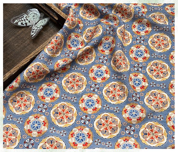 Blue Ornamental Medallion Print Cotton Fabric, Baoxiang Floral Textile for Dresses, Quilting, Bags, Crafts and Sewing (59 inch)