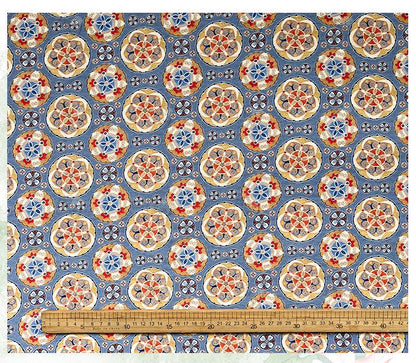 Blue Ornamental Medallion Print Cotton Fabric, Baoxiang Floral Textile for Dresses, Quilting, Bags, Crafts and Sewing (59 inch)