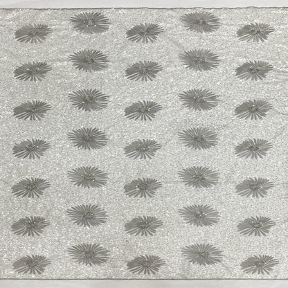 Daisy Beaded Sequin Embroidered Mesh Fabric, Sparkling Floral Textile for Evening Gowns, Dresses, Kidswear, Shoes, Bags and Hats