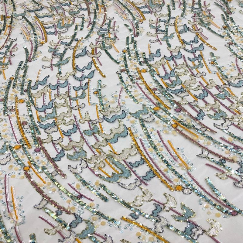 Multisize Sequin Embroidered Mesh Fabric, 2-9mm Sparkling Textile for Evening Gowns, Dresses, Stage Costumes and Fashion Sewing