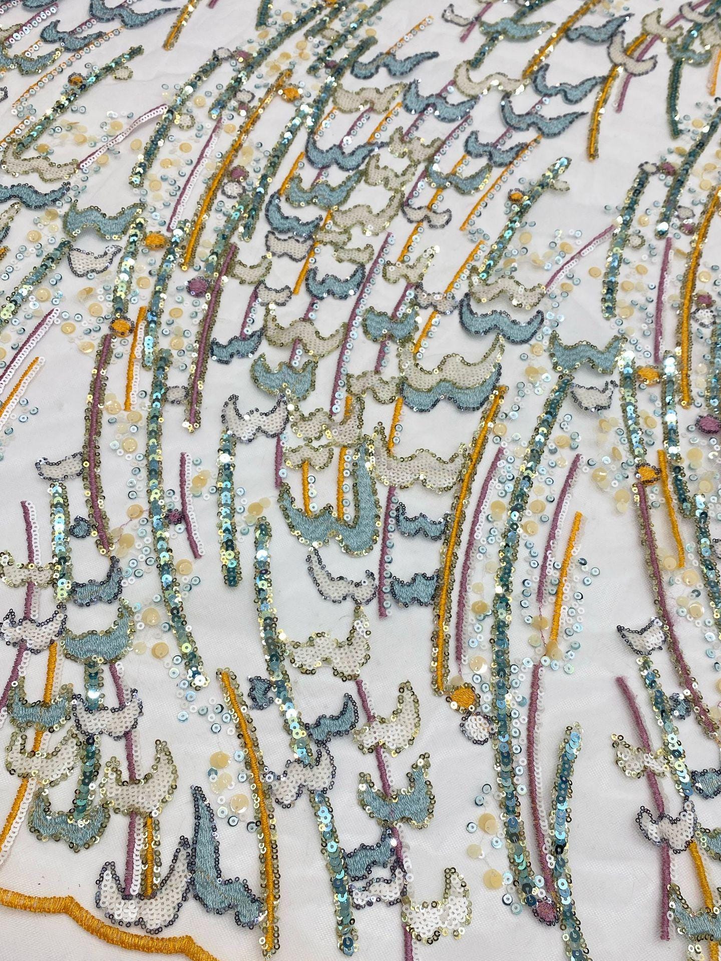 Multisize Sequin Embroidered Mesh Fabric, 2-9mm Sparkling Textile for Evening Gowns, Dresses, Stage Costumes and Fashion Sewing