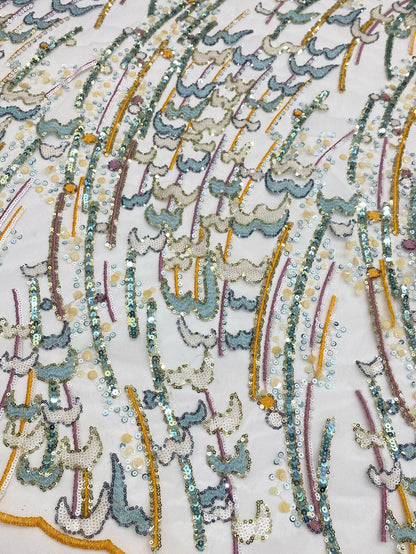 Multisize Sequin Embroidered Mesh Fabric, 2-9mm Sparkling Textile for Evening Gowns, Dresses, Stage Costumes and Fashion Sewing