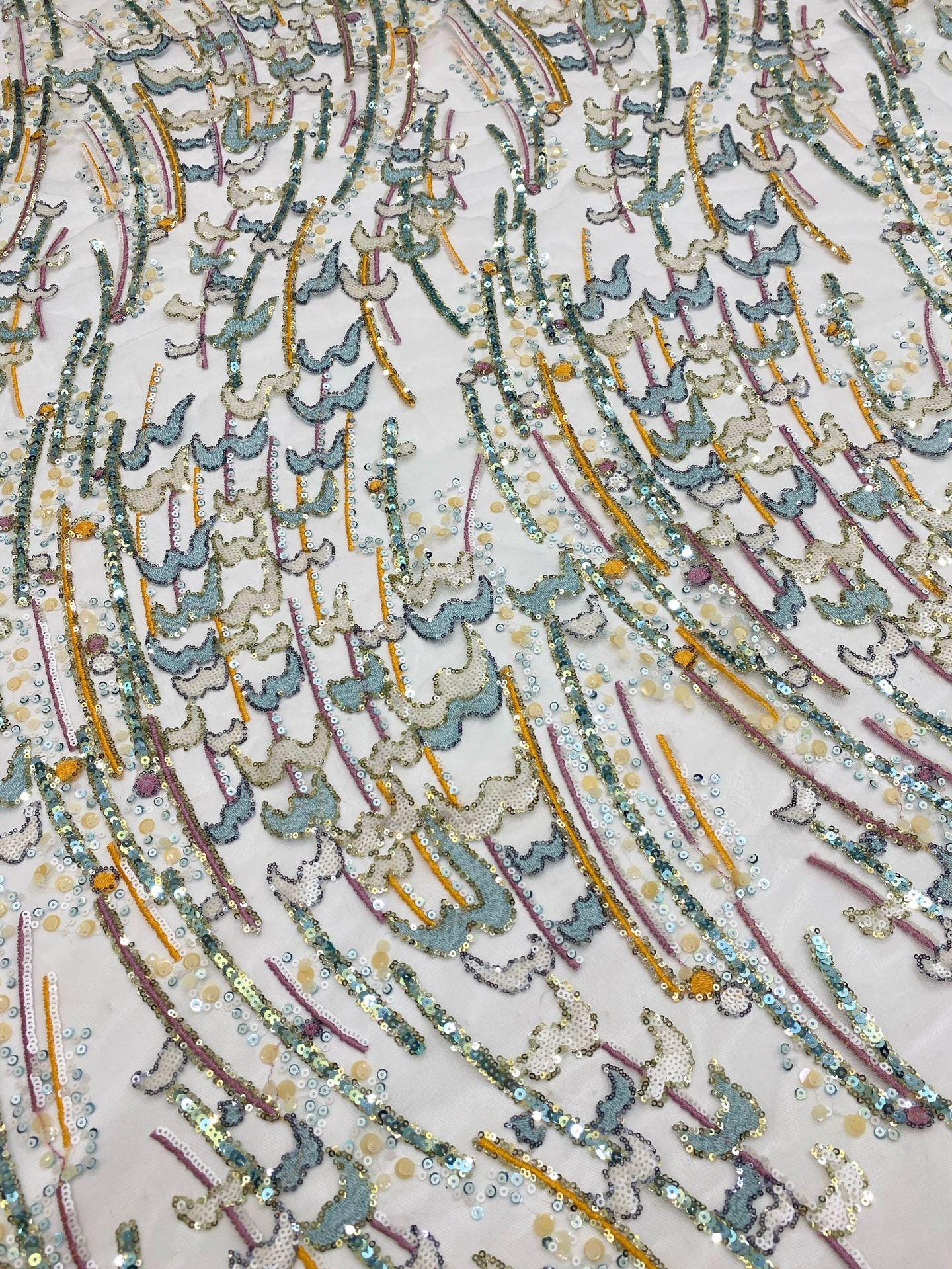 Multisize Sequin Embroidered Mesh Fabric, 2-9mm Sparkling Textile for Evening Gowns, Dresses, Stage Costumes and Fashion Sewing