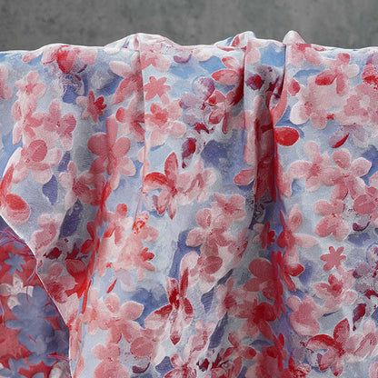 Blue Pink 3D Embossed Floral Yarn-Dyed Fabric, Soft Pastel Textured Textile for Dresses, Skirts, Jackets, Bags and Sewing - 62" Wide