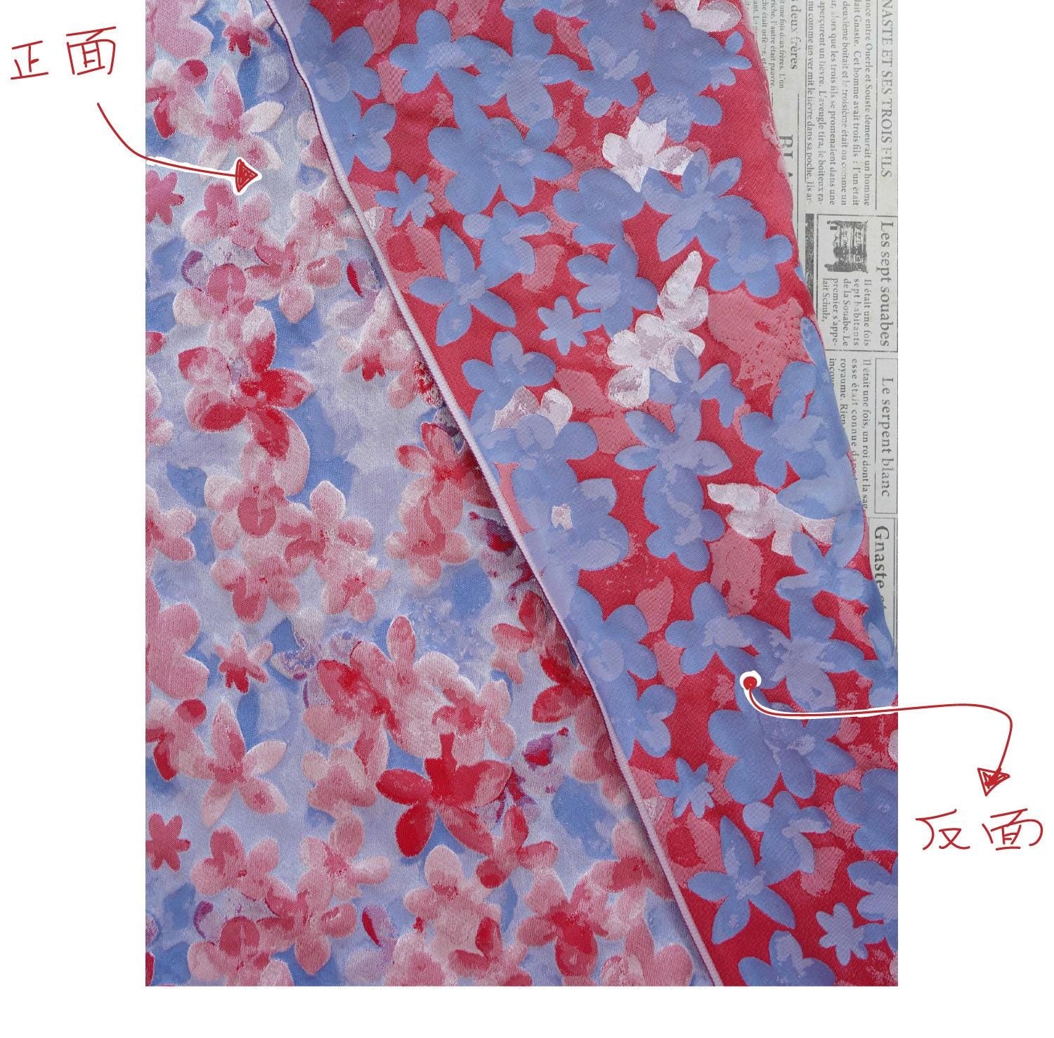 Blue Pink 3D Embossed Floral Yarn-Dyed Fabric, Soft Pastel Textured Textile for Dresses, Skirts, Jackets, Bags and Sewing - 62" Wide