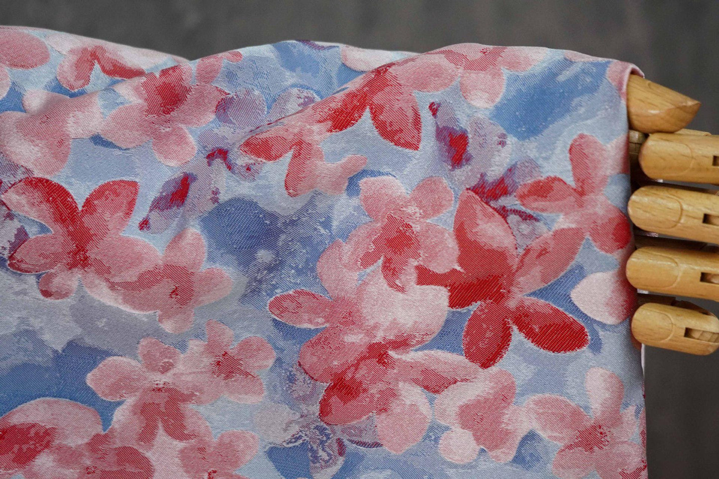 Blue Pink 3D Embossed Floral Yarn-Dyed Fabric, Soft Pastel Textured Textile for Dresses, Skirts, Jackets, Bags and Sewing - 62" Wide