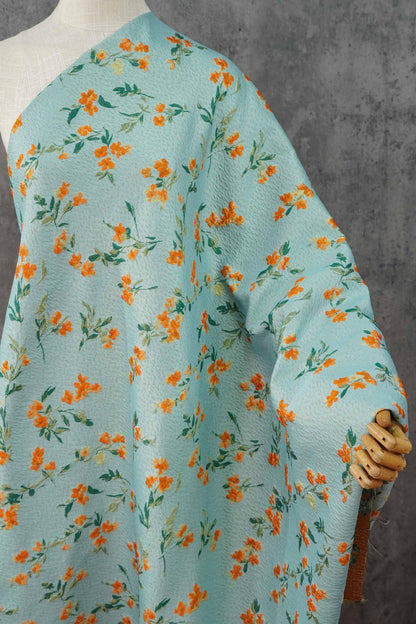 Teal 3D Embossed Small Floral Yarn-Dyed Fabric, Textured Woven Textile for Dresses, Jackets, Skirts, Bags and Sewing, 55" Wide
