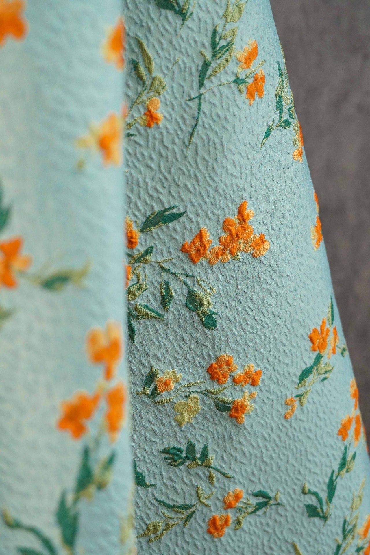 Teal 3D Embossed Small Floral Yarn-Dyed Fabric, Textured Woven Textile for Dresses, Jackets, Skirts, Bags and Sewing, 55" Wide