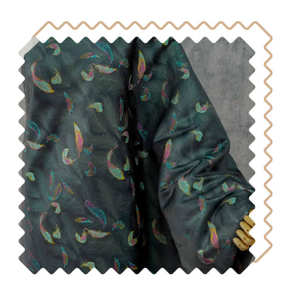 Iridescent Feather Song Brocade Fabric, Gold Thread Jacquard Textile, Dark Teal Woven Fabric for Qipao, Hanfu, Dresses and Sewing, 60"Wide