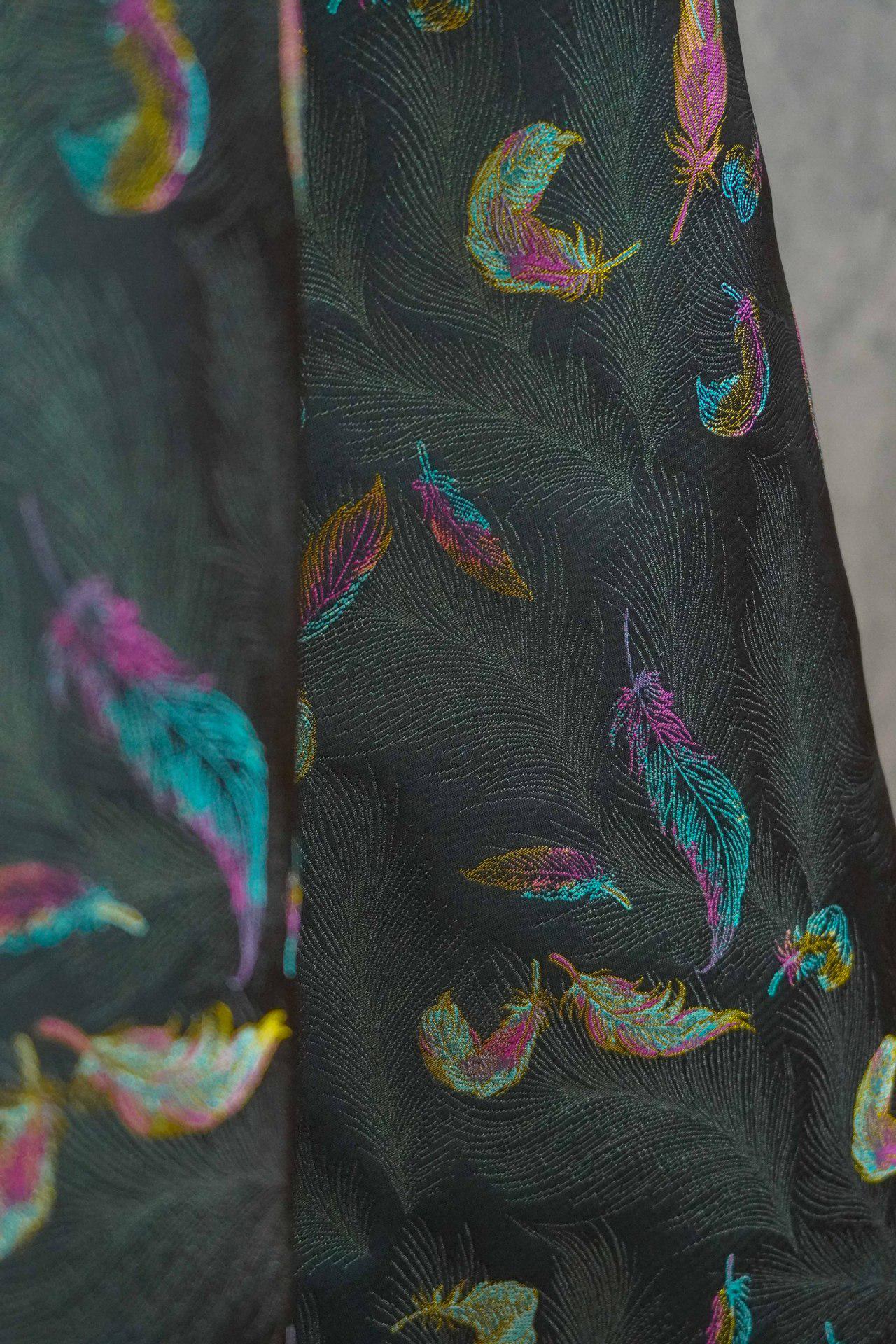 Iridescent Feather Song Brocade Fabric, Gold Thread Jacquard Textile, Dark Teal Woven Fabric for Qipao, Hanfu, Dresses and Sewing, 60"Wide