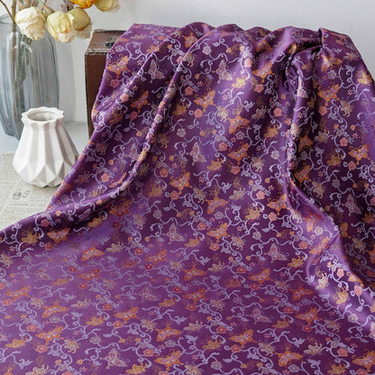 Butterfly Vine Song Brocade Fabric, Gold Thread Jacquard Textile for Qipao, Hanfu, Dresses, Bags and Sewing, 59"Wide