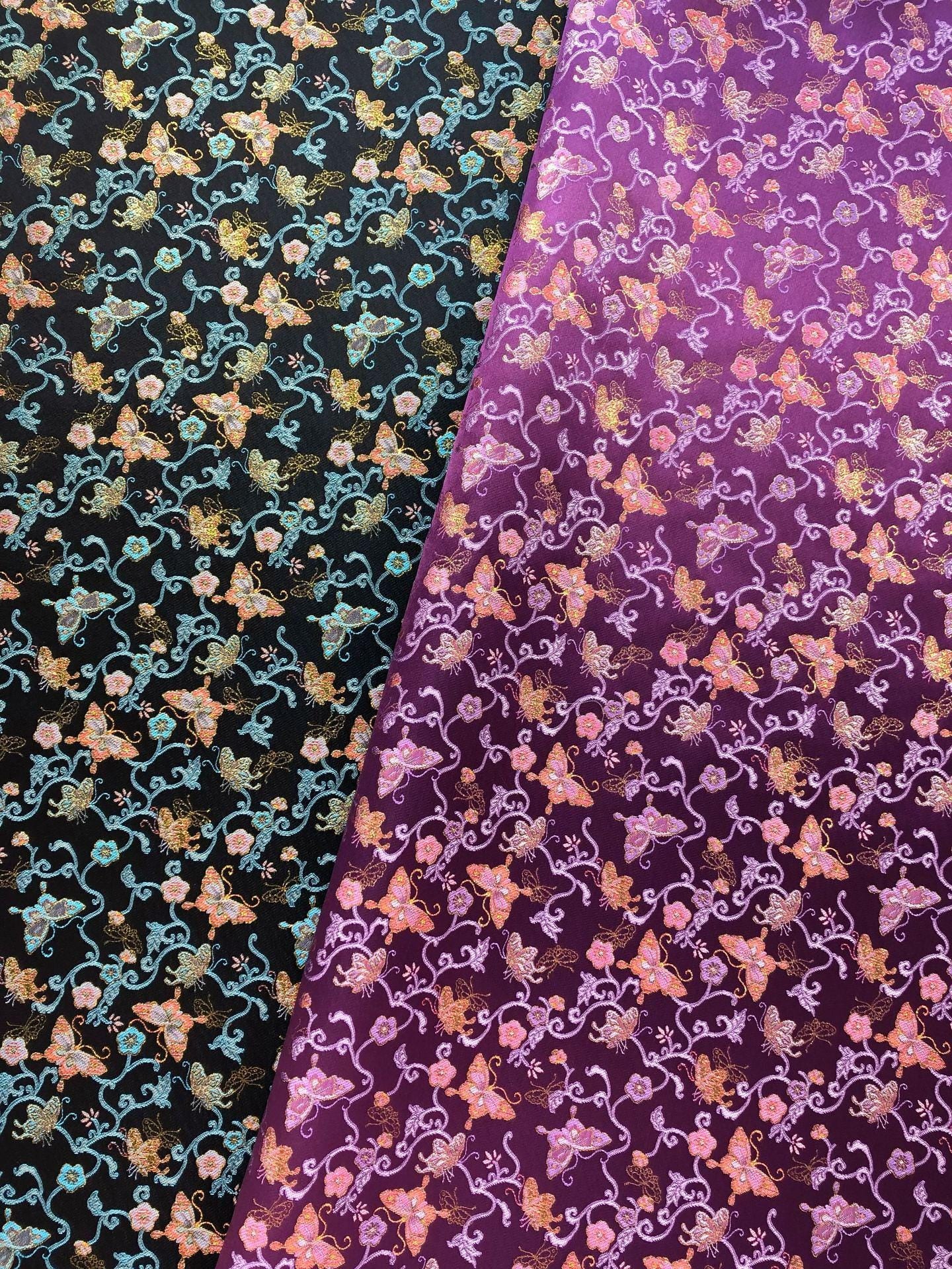 Butterfly Vine Song Brocade Fabric, Gold Thread Jacquard Textile for Qipao, Hanfu, Dresses, Bags and Sewing, 59"Wide