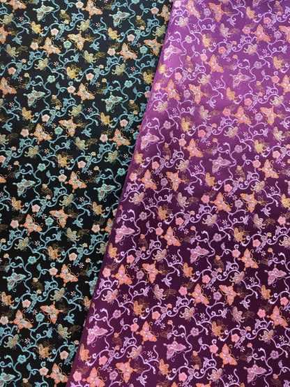 Butterfly Vine Song Brocade Fabric, Gold Thread Jacquard Textile for Qipao, Hanfu, Dresses, Bags and Sewing, 59"Wide