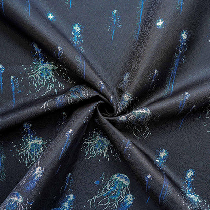 Silver Blue Jellyfish Song Brocade Fabric, Dark Jacquard Textile with Subtle Woven Pattern for Qipao, Hanfu, Dresses and Sewing, 59"Wide