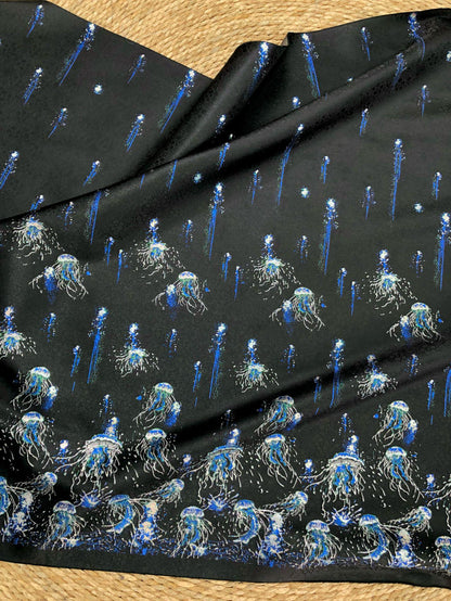 Silver Blue Jellyfish Song Brocade Fabric, Dark Jacquard Textile with Subtle Woven Pattern for Qipao, Hanfu, Dresses and Sewing, 59"Wide