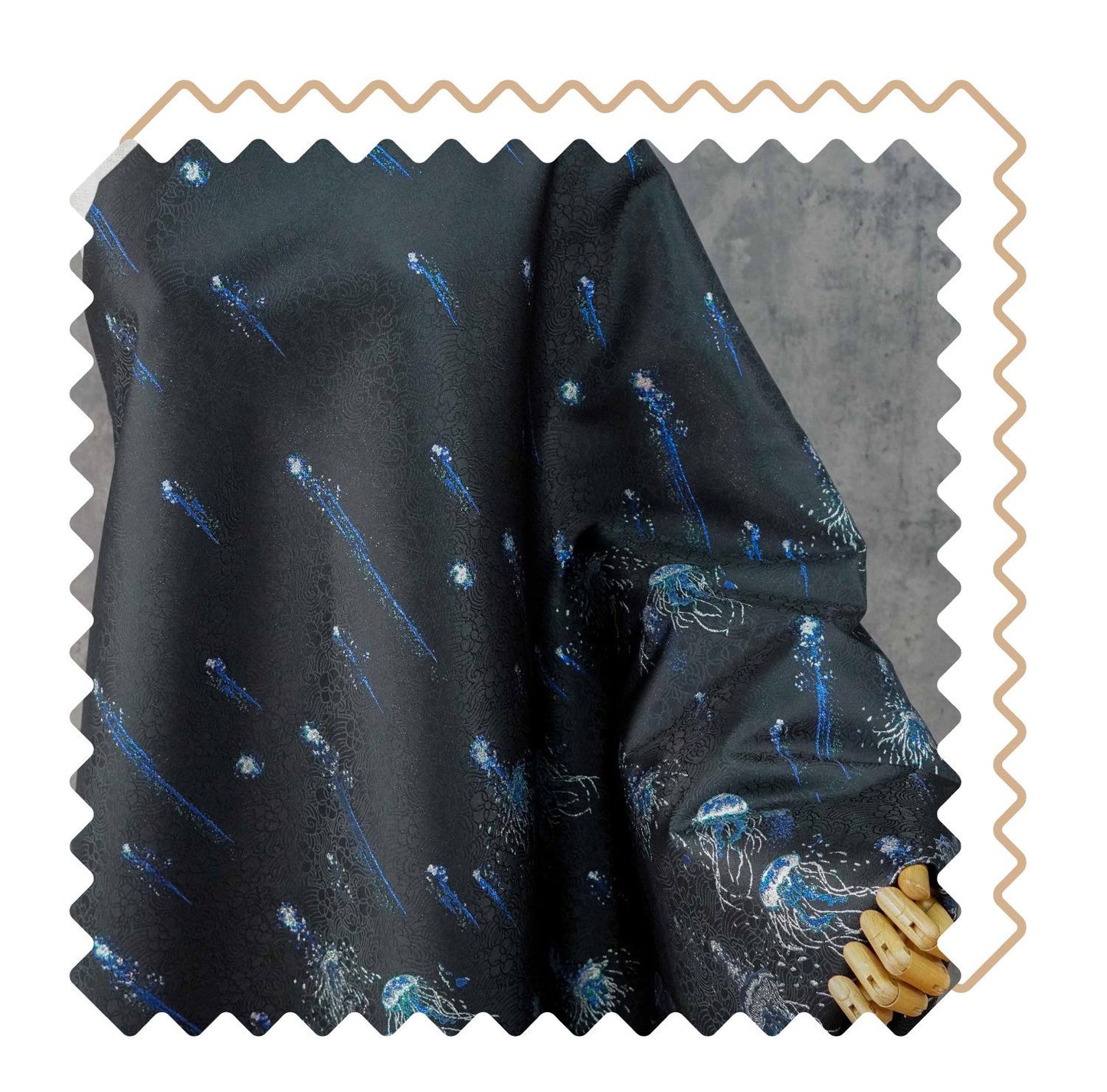 Silver Blue Jellyfish Song Brocade Fabric, Dark Jacquard Textile with Subtle Woven Pattern for Qipao, Hanfu, Dresses and Sewing, 59"Wide