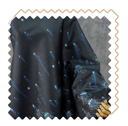 Silver Blue Jellyfish Song Brocade Fabric, Dark Jacquard Textile with Subtle Woven Pattern for Qipao, Hanfu, Dresses and Sewing, 59"Wide