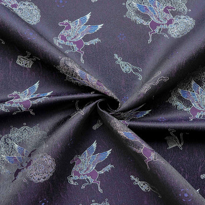 Dark Purple Winged Horse Song Brocade Fabric, Yarn-Dyed Jacquard Textile for Qipao, Hanfu, Dresses, Jackets, Bags and Sewing, 59"Wide