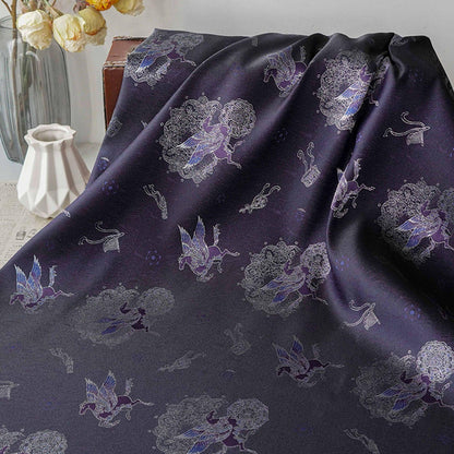 Dark Purple Winged Horse Song Brocade Fabric, Yarn-Dyed Jacquard Textile for Qipao, Hanfu, Dresses, Jackets, Bags and Sewing, 59"Wide