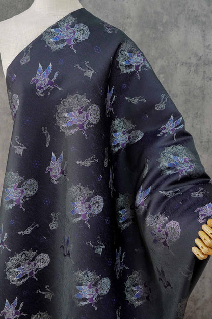 Dark Purple Winged Horse Song Brocade Fabric, Yarn-Dyed Jacquard Textile for Qipao, Hanfu, Dresses, Jackets, Bags and Sewing, 59"Wide